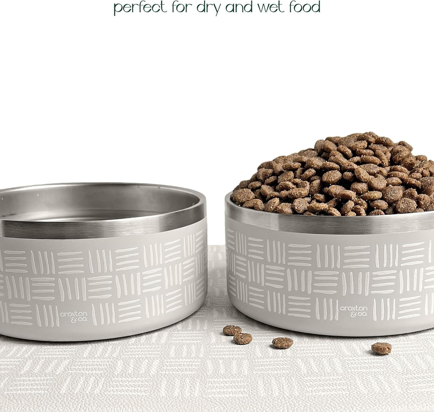 CROXTON & CO. Stainless Steel Pet Bowl for Dogs & Cats | Insulated Food Bowls for Dog Cat | No Tip No Slip | Non-Slip Rubber Base | Dishwasher Safe | Medium (4 Cups)