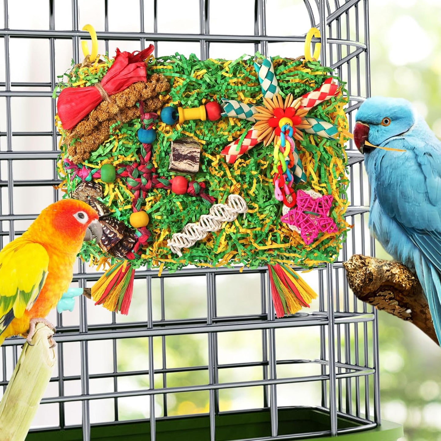 Bird Toys Parakeet Toys,Large-Sized Parrot Foraging & Shredding Cage Hanging Toys with Seagrass Mat for Budgies,Cockatiels,Lovebirds,Conures Small & Medium Parrots