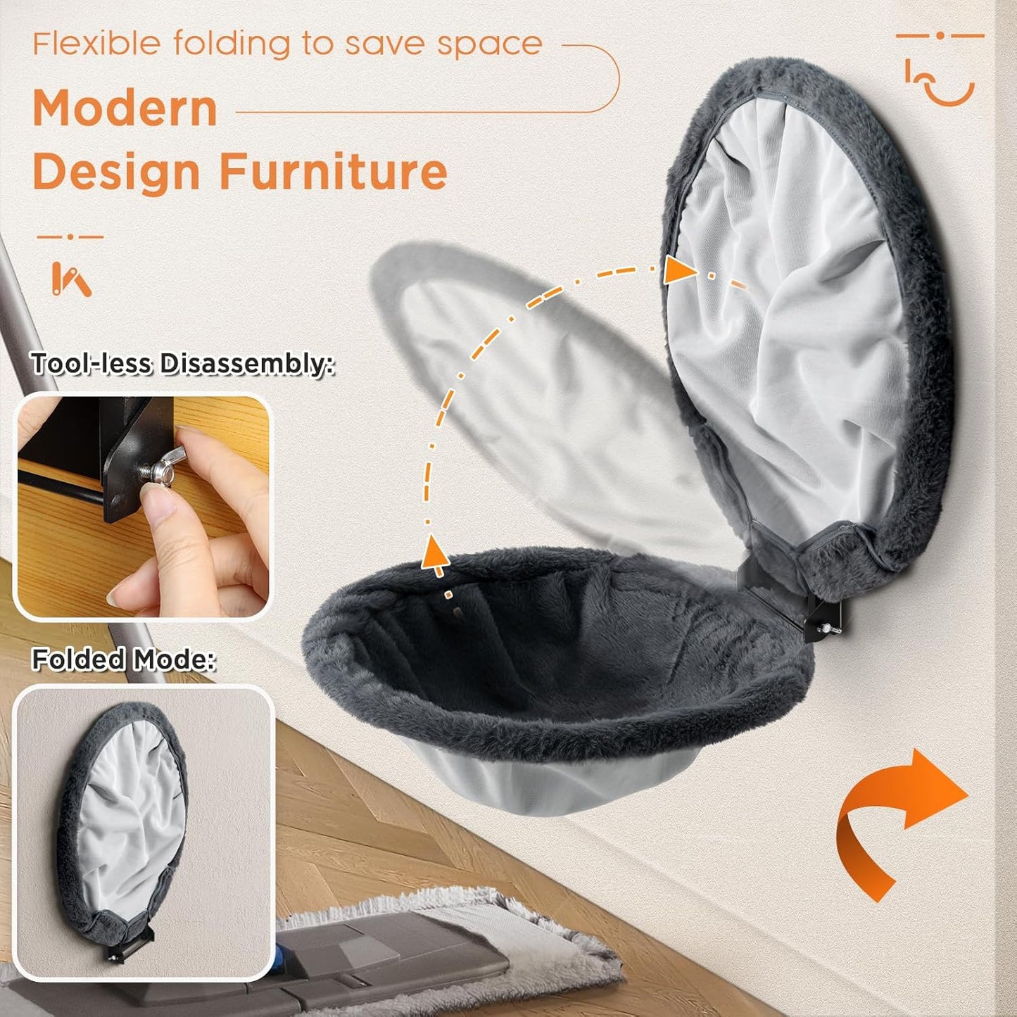 Cat Hammock Wall Mounted, Foldable & Stable Cat Beds- Breathable Cats Wall Shelves for Sleeping, Playing, Climbing, and Lounging - Maximum Hold Up to 30lb（Gray,Faux Rabbit Fur）