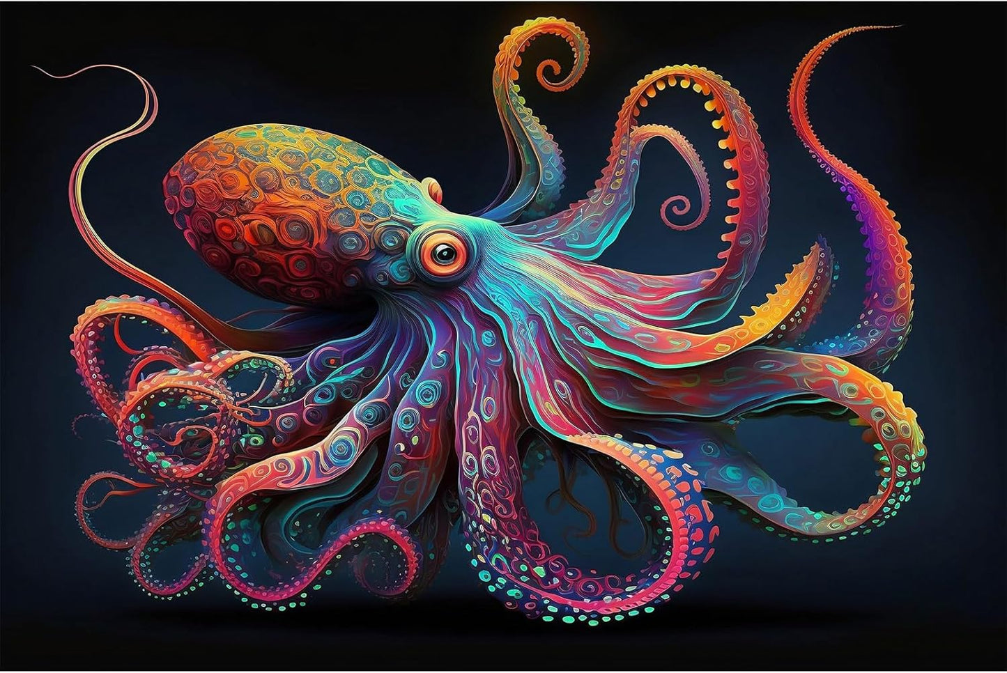 Exquisite Octopus Aquarium Background Abstract Colorful Octopus Terrarium Background Glowing Octopus on Black Background Fish Tank Backdrop Octopus Backdrops Poster Wallpaper Decors Vinyl 72x16in