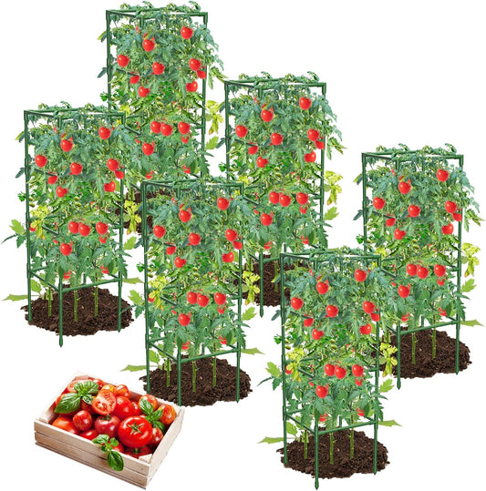 6 Pack Tomato Cages, 41.7" H Square Tomato Plant Stakes Support Cages Trellis for Garden Climbing Vegetables Flowers Fruits,Extra Bold