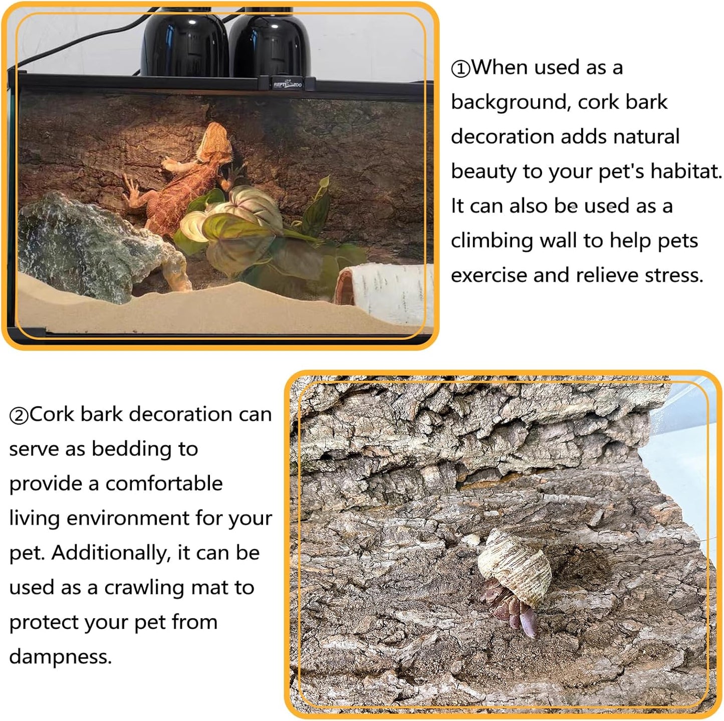 BNOSDM 4pcs Reptile Cork Bark Terrarium Background Bearded Dragon Tank Decor for Lizard Bearded Dragon Frog Leopard Gecko Tortoise Snake Chameleon