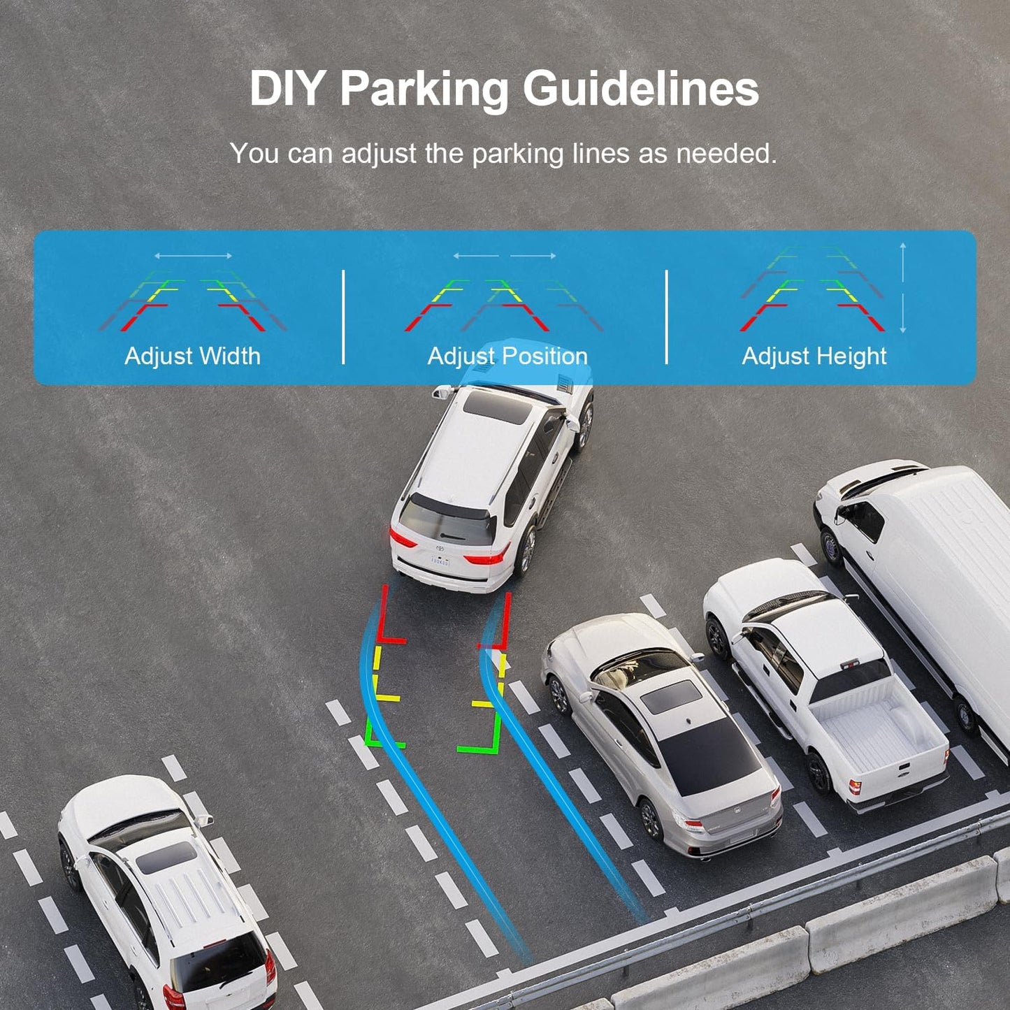 Fookoo HD 1080P 5-inch Wireless Backup Camera, 5" Split Screen Monitor Rear View Licence Plate Camera, DIY Guide Lines Wide Angle IP69 Waterproof Easy to Install for Car Pickup Van SUV - DW5CT