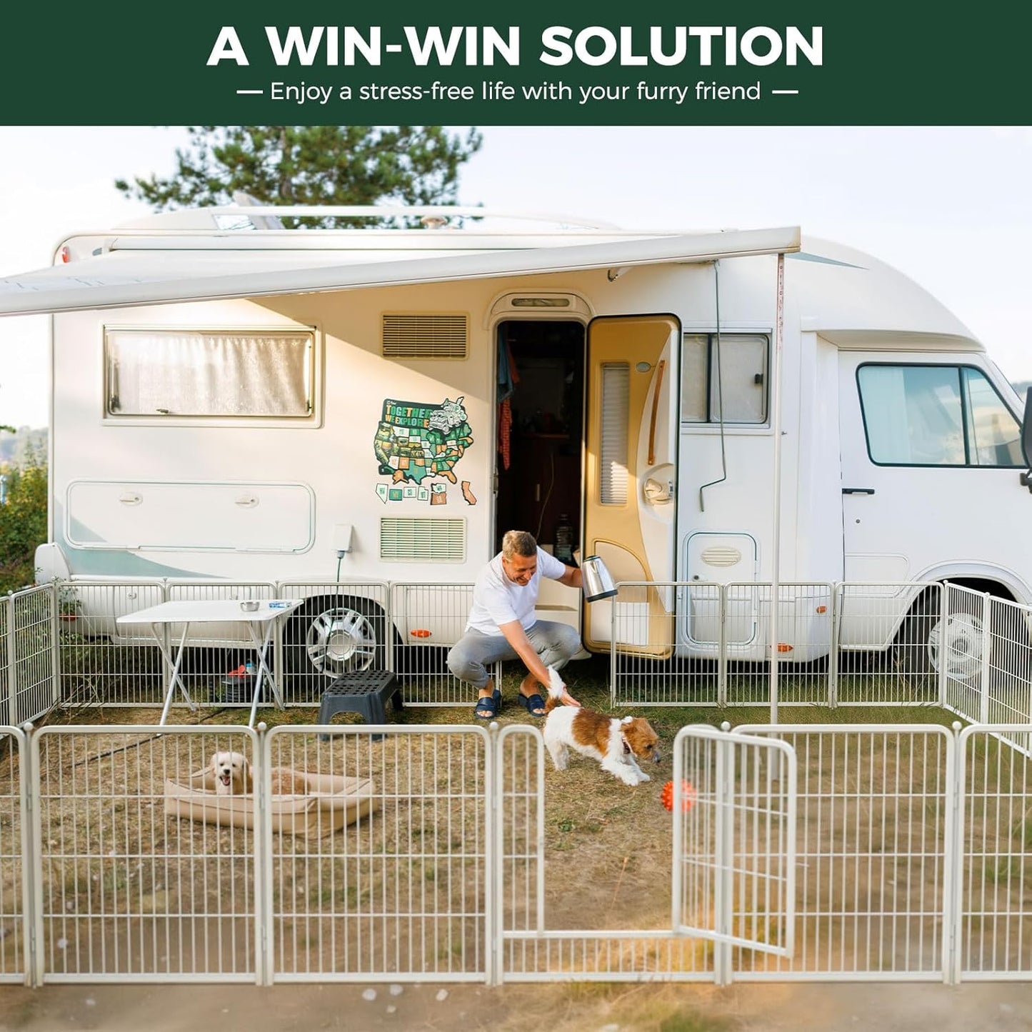 FXW Rollick Unleashed Dog Playpen for Indoor, Yard, RV Camping, 45 inch 32 Panels for Large Dogs, White│Patented