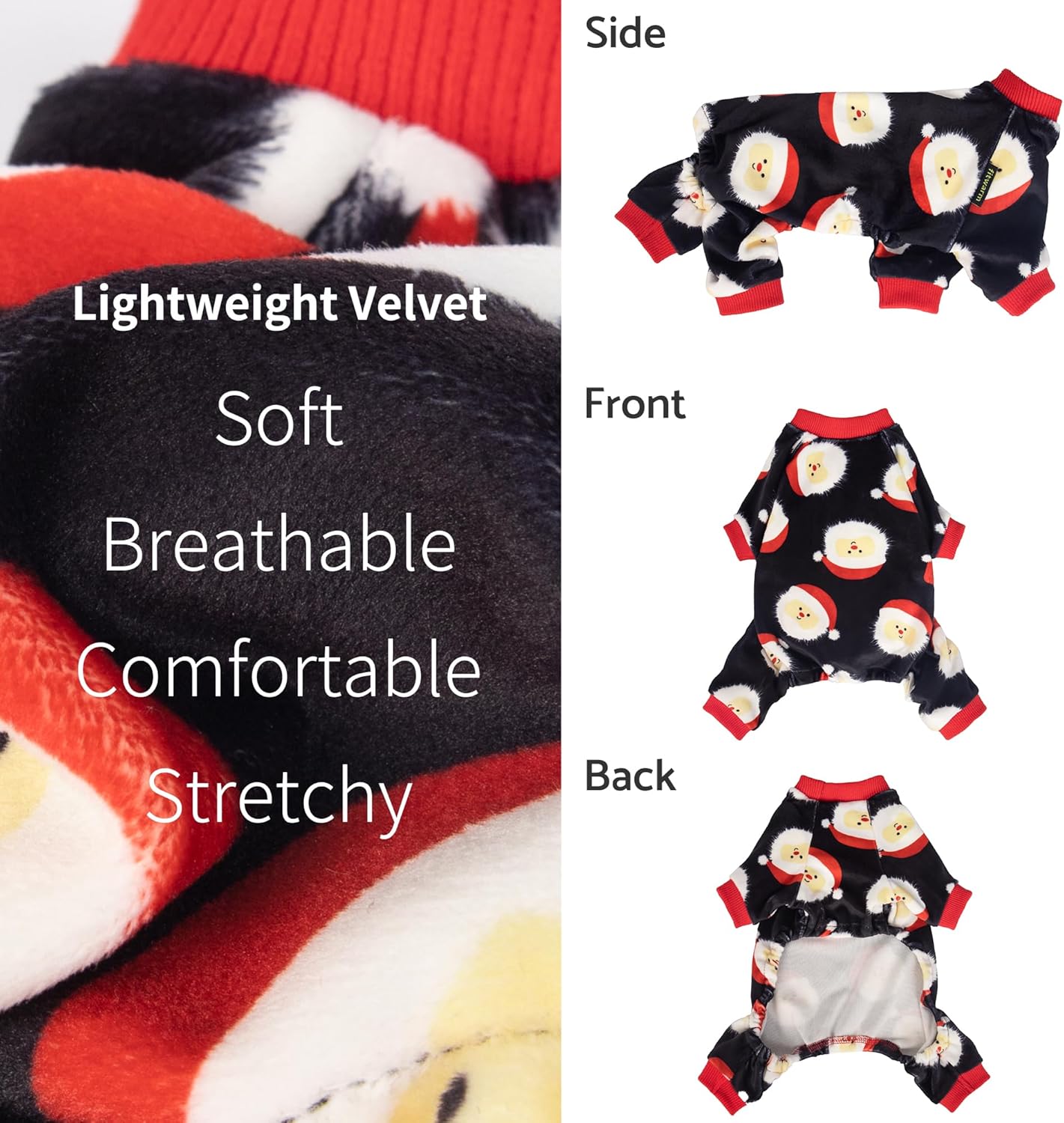 Fitwarm Santa Claus Dog Christmas Pajamas, Winter Doggy Clothes for Small Dogs Boy Girl, Fleece Dog Jammies with Feet, Holiday Pet Outfit, Black, White, Red, Medium
