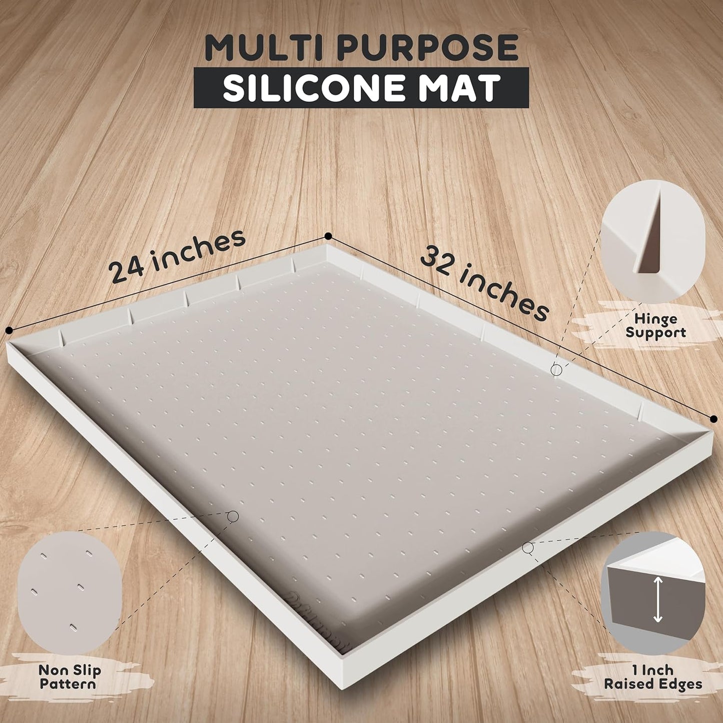 32x24x1” XL Dog Food Mat - All Purpose Under Sink Liner, Washer and Dryer Covers for The Top, Silicone Griddle Mat for Blackstone - Raised Edges Dog Mat for Food and Water Prevent Spill, Waterproof