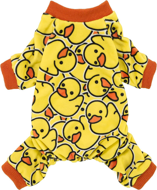 Fitwarm Funny Duck Dog Pajamas, Dog Winter Clothes for Small Dogs Girl, Lightweight Velvet Pet Jumpsuit, Cat Onesie, Yellow, XS