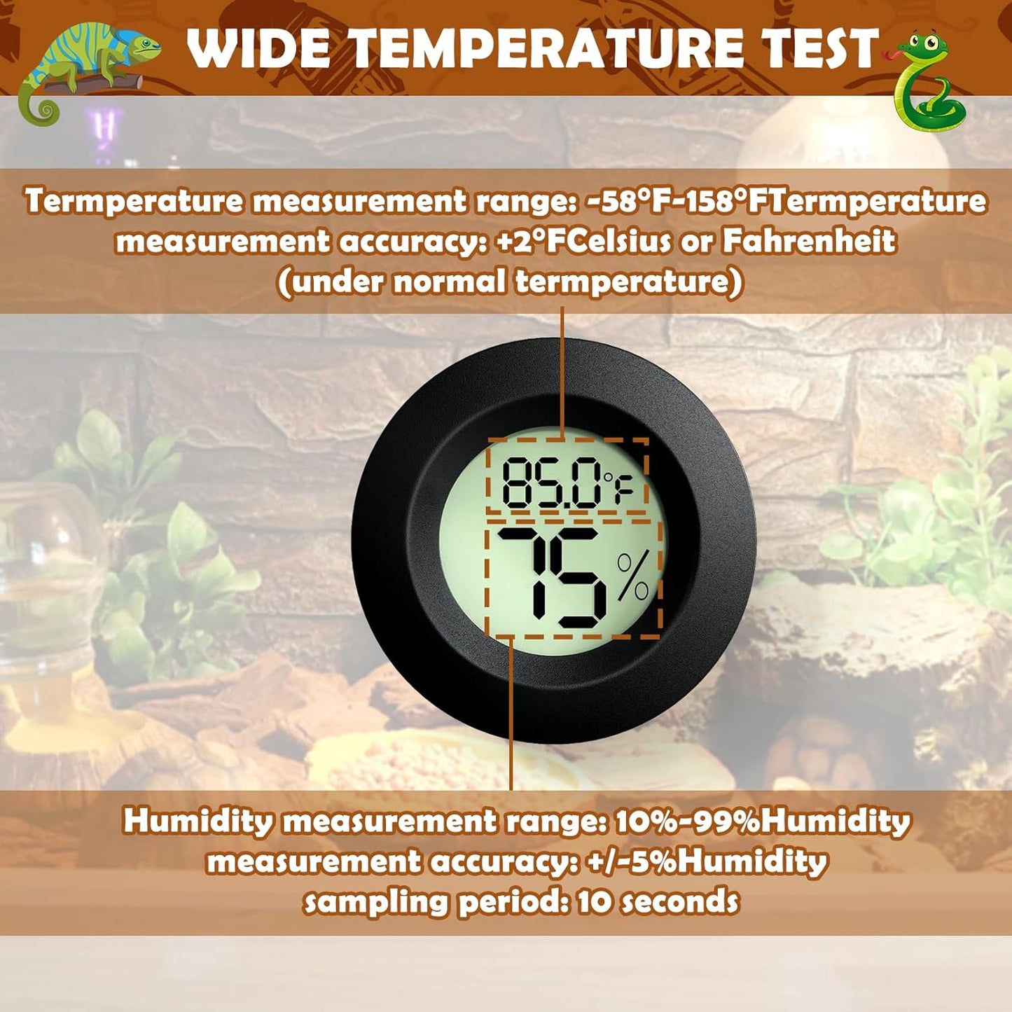 2PCS Reptile Thermometer and Humidity Gauge,Digital Adhesive Reptile Terrarium Hydrometer,Bearded Dragon Tank Accessories,Pet Humidity Meter Supplies for Leopard Crested Gecko,Snake,Lizard