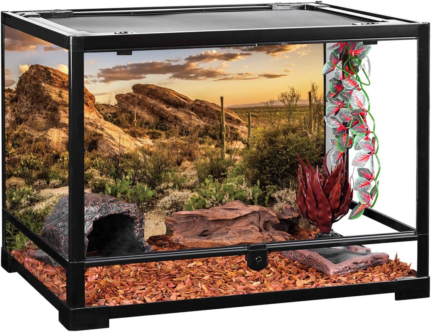 AWERT Reptile Habitat Background Blue Sky Oasis Cactus Sun and Desert Terrarium Background 48x20 inches Durable Polyester Background
