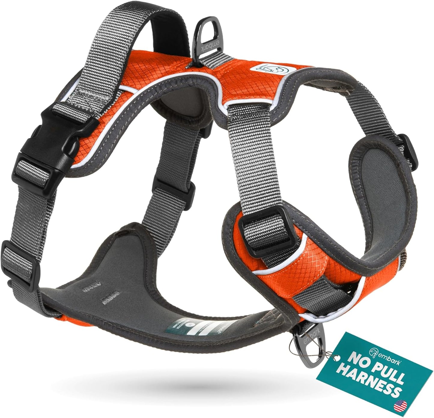 Embark Adventure Dog Harness, Reflective Trim XL Dog Harness for Extra Large Dogs No Pull - Military Grade Nylon, 2 Leash Clips & Gel Lined Handle.