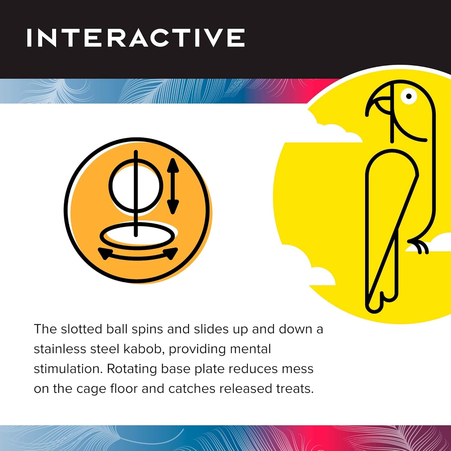 Featherland Paradise - Cage Mounted Buffet Ball - Interactive Bird Toy and Treat Dispenser - Creative Foraging Systems - Ideal for Medium to Extra Large Birds