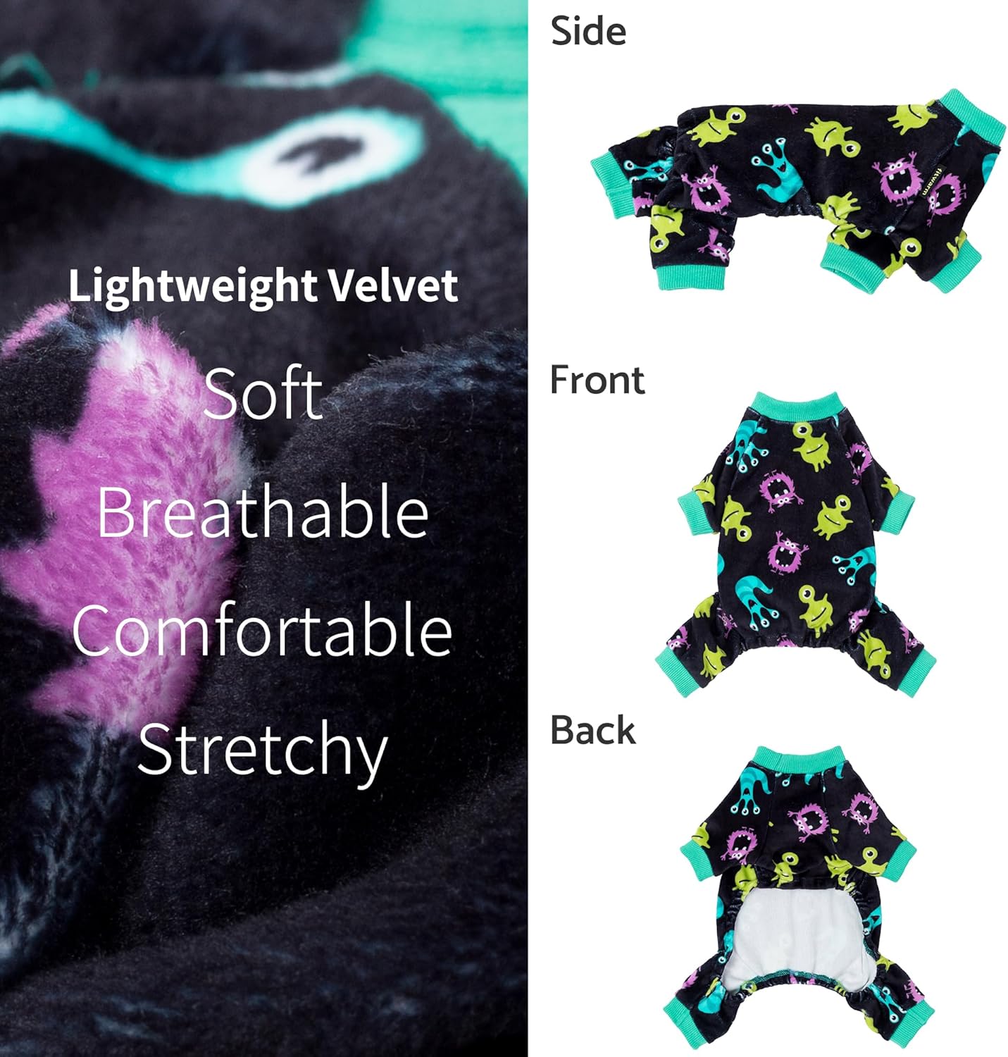 Fitwarm Cute Monster Halloween Dog Pajamas, Funny Costumes for Small Dogs Boy Girl, Festive Pet Clothes, Green, Purple, Black, XS