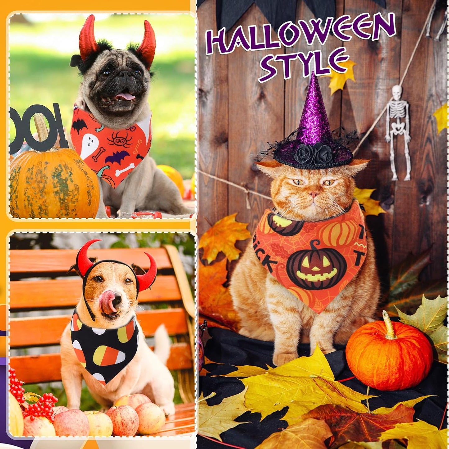 Abbylike 100 Pcs Halloween Dog Bandanas Bulk Pumpkin Bandanas for Dogs Triangle Kerchief Bibs Scarf Set for Pet Halloween Costume Photo Props Accessories Pet Shops, 25 Styles (19.7 x 13.8 x 13.8)