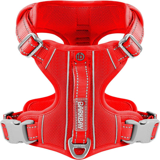 BARKBAY Dog Harness No Pull with ID Tag Pocket - Heavy Duty, Reflective, Easy Control for Large Dogs(Red,S)