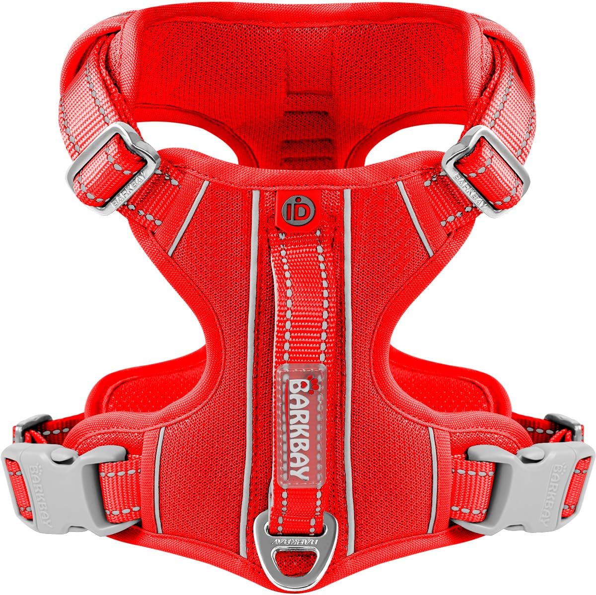 BARKBAY Dog Harness No Pull with ID Tag Pocket - Heavy Duty, Reflective, Easy Control for Large Dogs(Red,L)