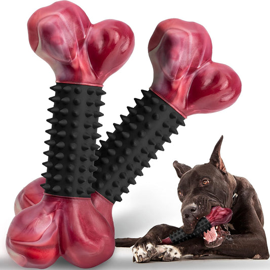 Apasiri Dog Toys for Aggressive Chewers with Bacon Flavor: 8" Indestructible Chew Bones for Large Breeds, Tough Nylon & Rubber Dog Toys Keep Them Busy, Interactive Play - 2-Pack