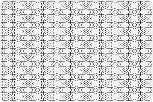 Lunarable Modern Pet Mat for Food and Water, Geometric Oriental Morrocan Design with Star Squares Lines Triangles Art Print, Non-Slip Rubber Mat for Dogs and Cats, 18" X 12", Off White
