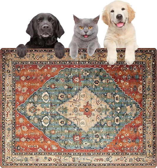 Large Boho Dog Food Mats for Floors, Absorbent Dog Bowl Mat for Food and Water Dispenser Mat, Quick Dry Cat Food Mat Pet Supplies (Dark Vintage, 36 * 24)