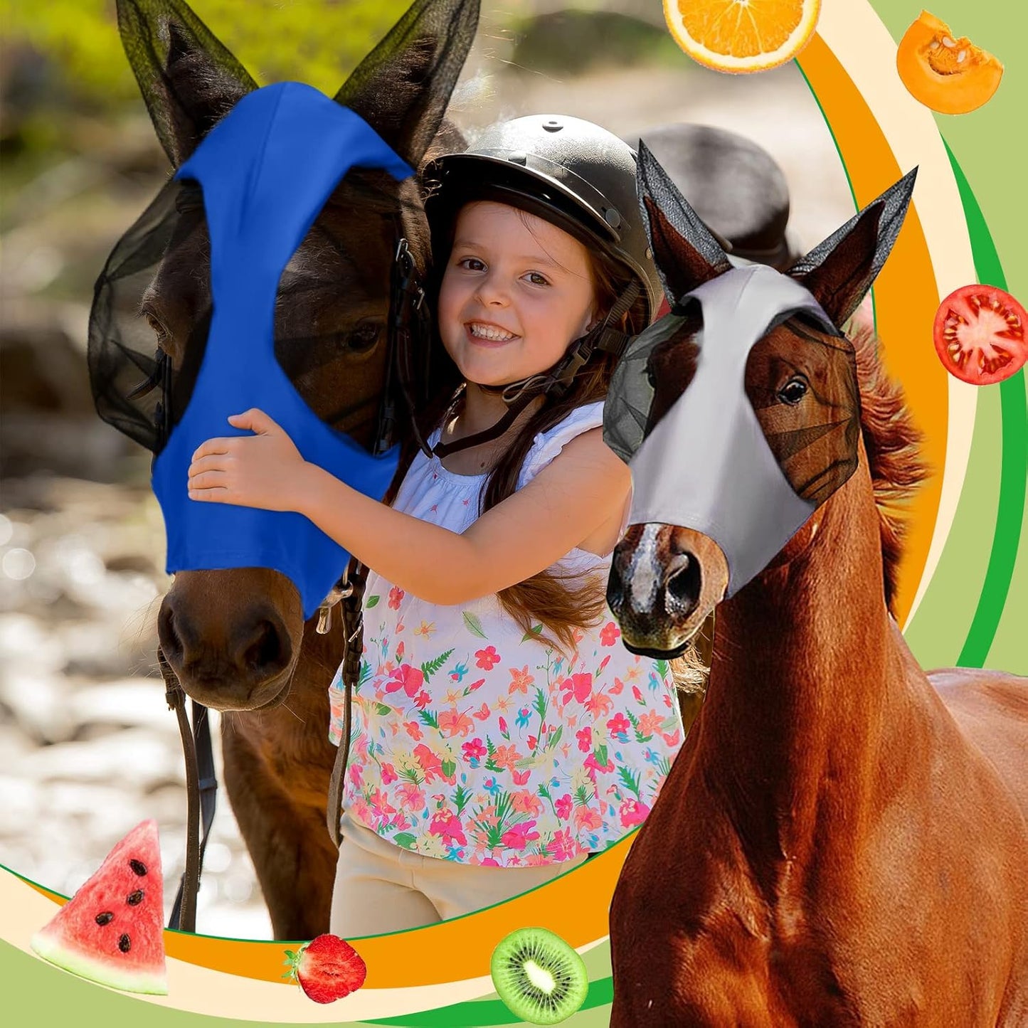Frienda 4 Pcs Horse Fly Masks with Ears Head Fly Masks for Horses Smooth Elastic UV Protection Cover from Summer Insect Pests(Medium,Black, Gray, Blue, Mint Green)