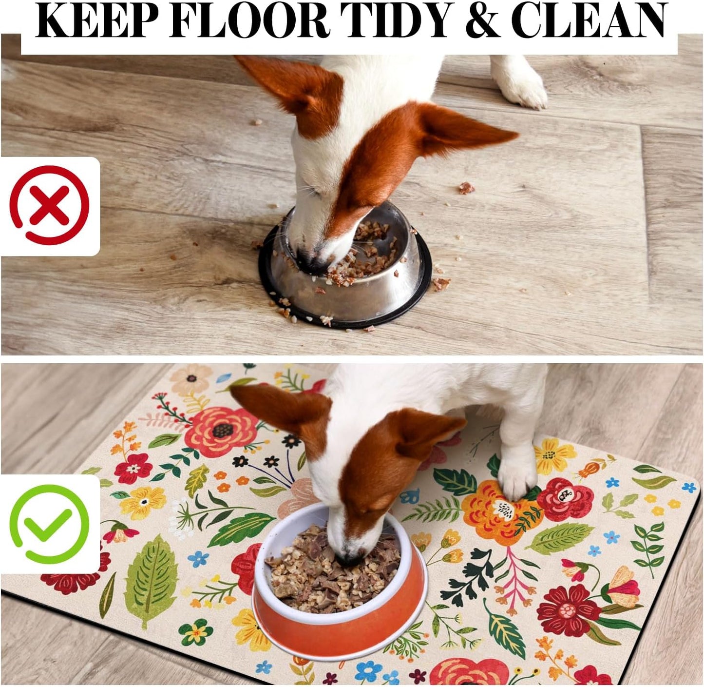 Absorbent Quick Dry Pet Food Mat for Dogs and Cats - Eco-Friendly Bowl Mat for Food and Water Dispenser - 16"x24" Floor Accessory