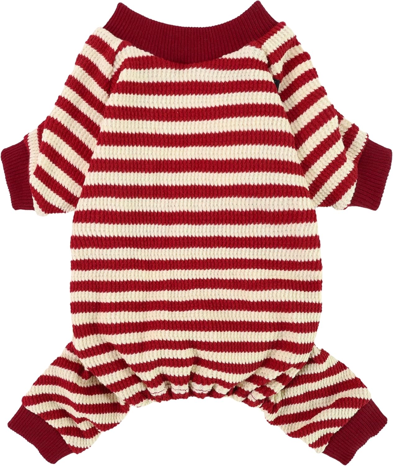 Fitwarm Red and White Striped Dog Pajamas, Waffle Dog Clothes for Small Dogs Girl Boy, Puppy Onesie with Feet, Pet Christmas Outfit, XXL