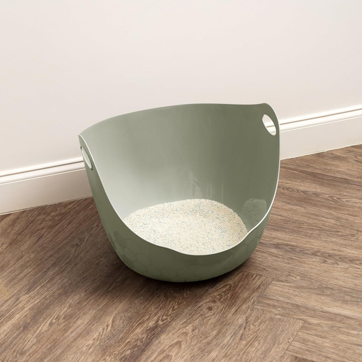 IRIS USA Cat Litter Box with High Walls and Handles, Made with Flexible Plastic, Sage Green