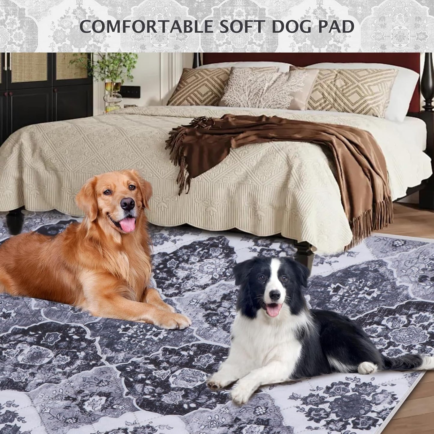 IEUUMLER Washable Pee Pads for Dogs, 2 Pack Reusable Pee Pads for Dogs Non-Slip Grip, Super Absorbent Waterproof Puppy Pads for Potty Training, Playpen, Crate, Whelping Box EU011 Black Grey, 36x24