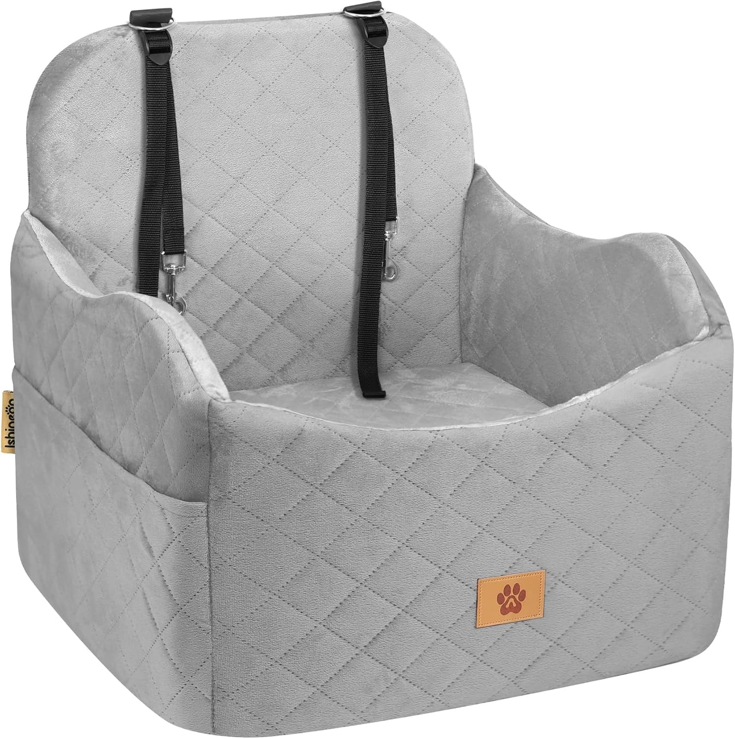 Car Seat Booster for Dog: High-Support Memory Foam Pet Car Seat for Small/Medium Dogs Under 35lbs with Elevated Cushion - Detachable Washable Puppy Travel Bed for Driving with Pockets (Grey)