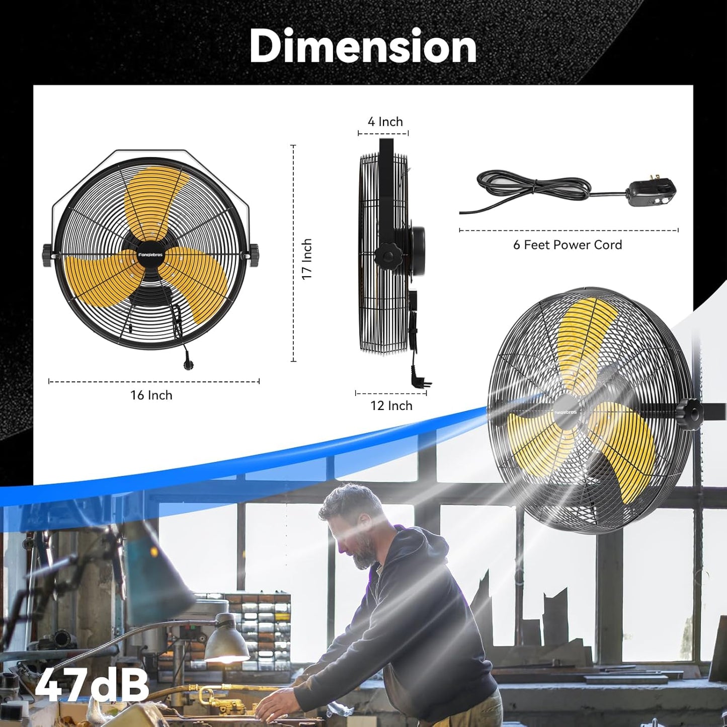 2600 CFM 14 inch Outdoor High Velocity Wall Mounted Fan, 3-Speed Metal Fans with IP44 Enclosure Motor, Industrial Grade Weatherproof Wall Fan for Patio, Greenhouse, Garage, and Gazebo