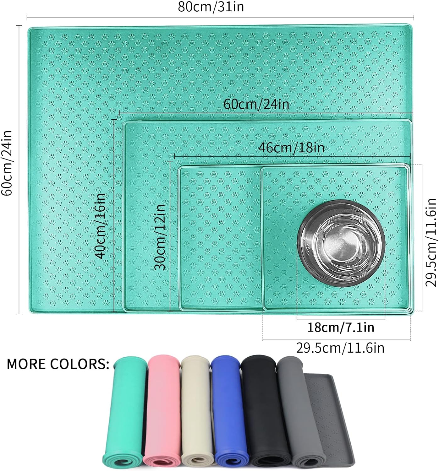 Ptlom Pet Placemat for Dog and Cat, Waterproof Non-Slip Silicone Feeding Bowl Mat Prevent Food and Water Overflow, Puppy Dish Feeder Fountain Trays Suitable for Medium and Small Pets, Green