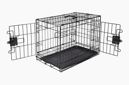 Amazon Basics Durable,Foldable Metal Wire Dog Crate with Tray, Double Door, Divider, 22 x 13 x 16 in, Black