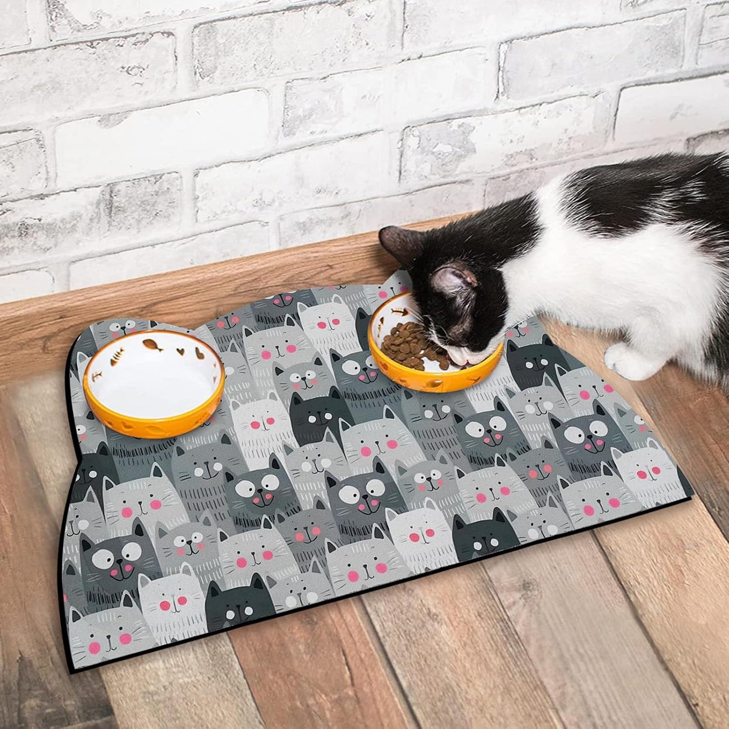 Cat Food and Water Bowl Mat - Pet Feeding Absorbent Placemat for Floor, Grey Small 17.7 * 9.8 Inch