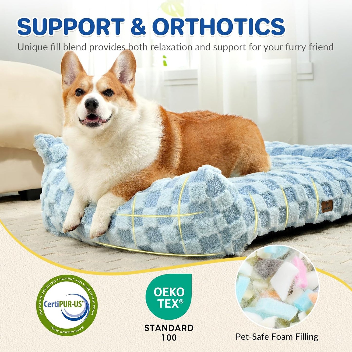 Cat Bed Cat Couch for Puppy and Kitten, Fluffy Pet Sofas Medium Dog Sofa Bed, Supportive Cats Sofa for Indoor Cats, Washable Cover & Non-Slip, 32 inch, Blue