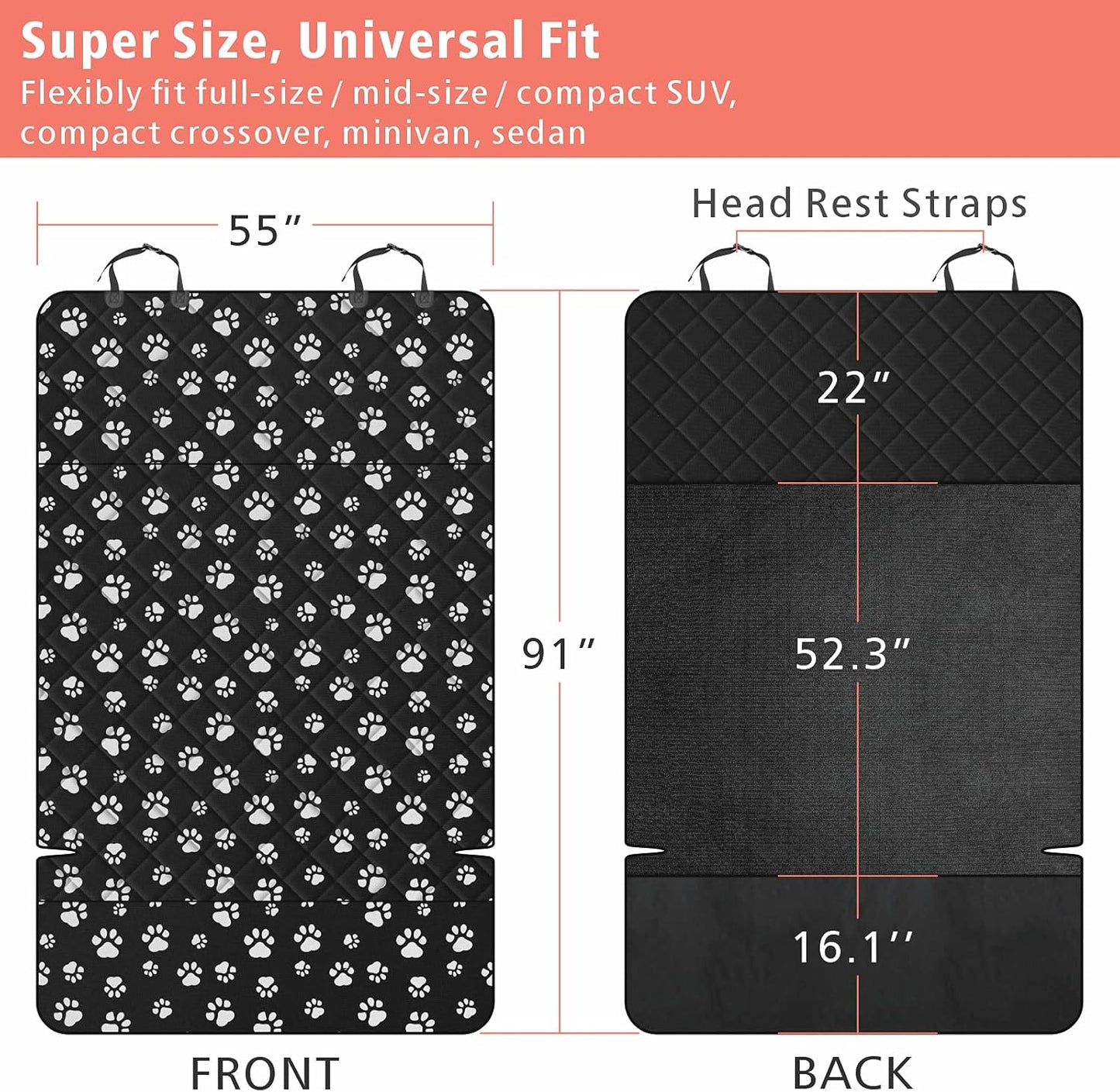 F-color SUV Cargo Liner for Dogs, Water Resistant Pet Cargo Cover Dog Seat Cover Mat for SUVs Sedans Vans with Bumper Flap Protector, Non-Slip, Large Size Universal Fit, Paw Print