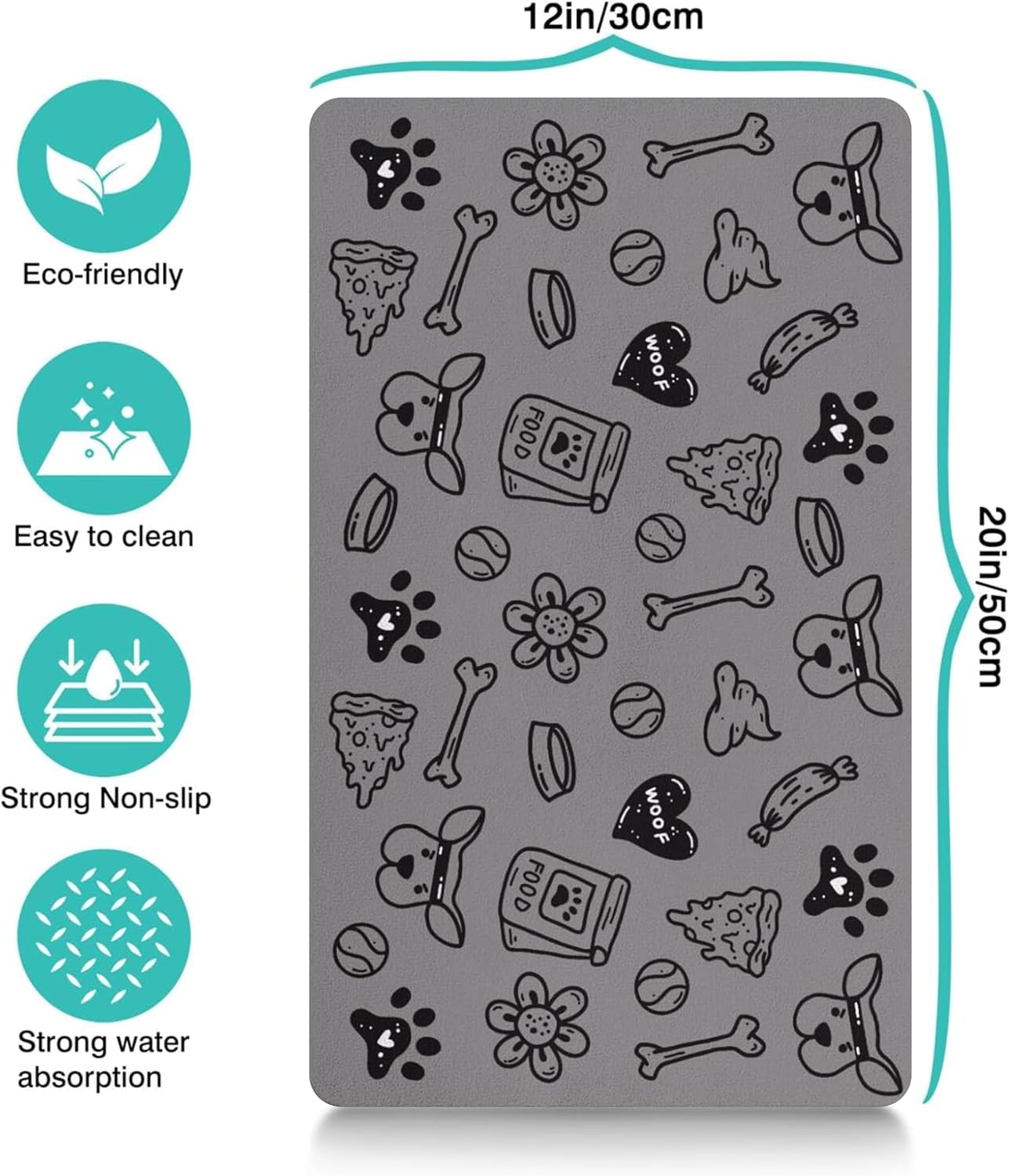 Pet Feeding Mat for Floors Waterproof Dog Mat for Food and Water Absorbent Quick Dry Non Slip mat for Cat Bowls