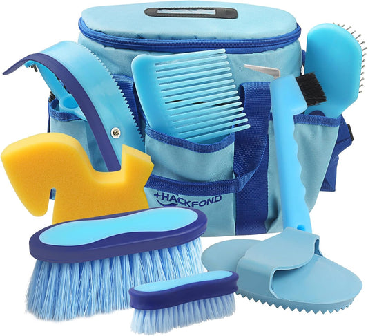 Horse Grooming Kit 9pcs Horse Brushes Equine Grooming Brushes Tack Room Supplies Set with Organizer Tote