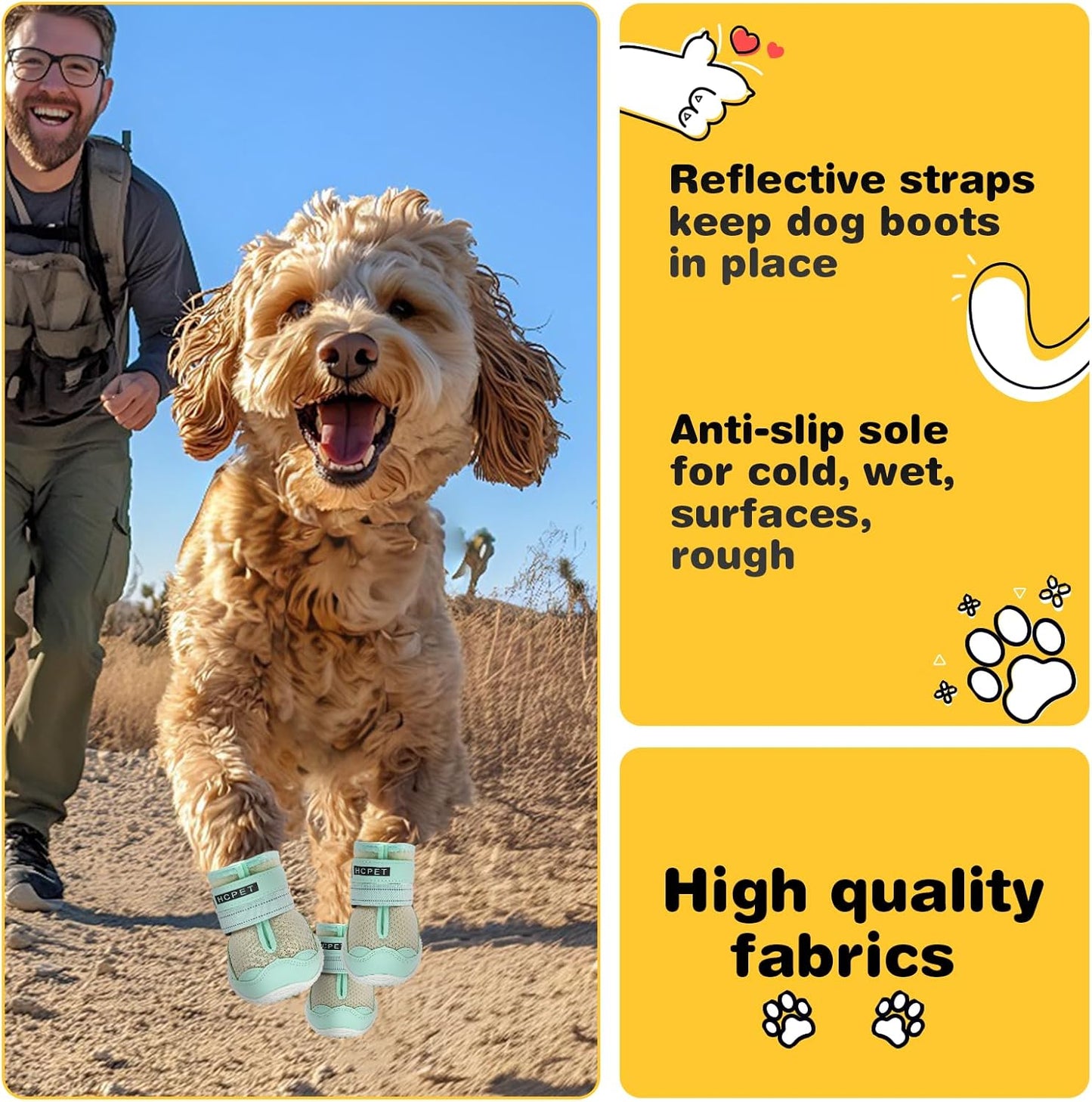 Hcpet Dog Shoes for Large Dogs, Breathable Dog Booties for Small Medium Dogs, Anti-Slip Dog Boots & Paw Protectors for Hot Pavement Winter Snow Hiking with Reflective Straps Green Size 3