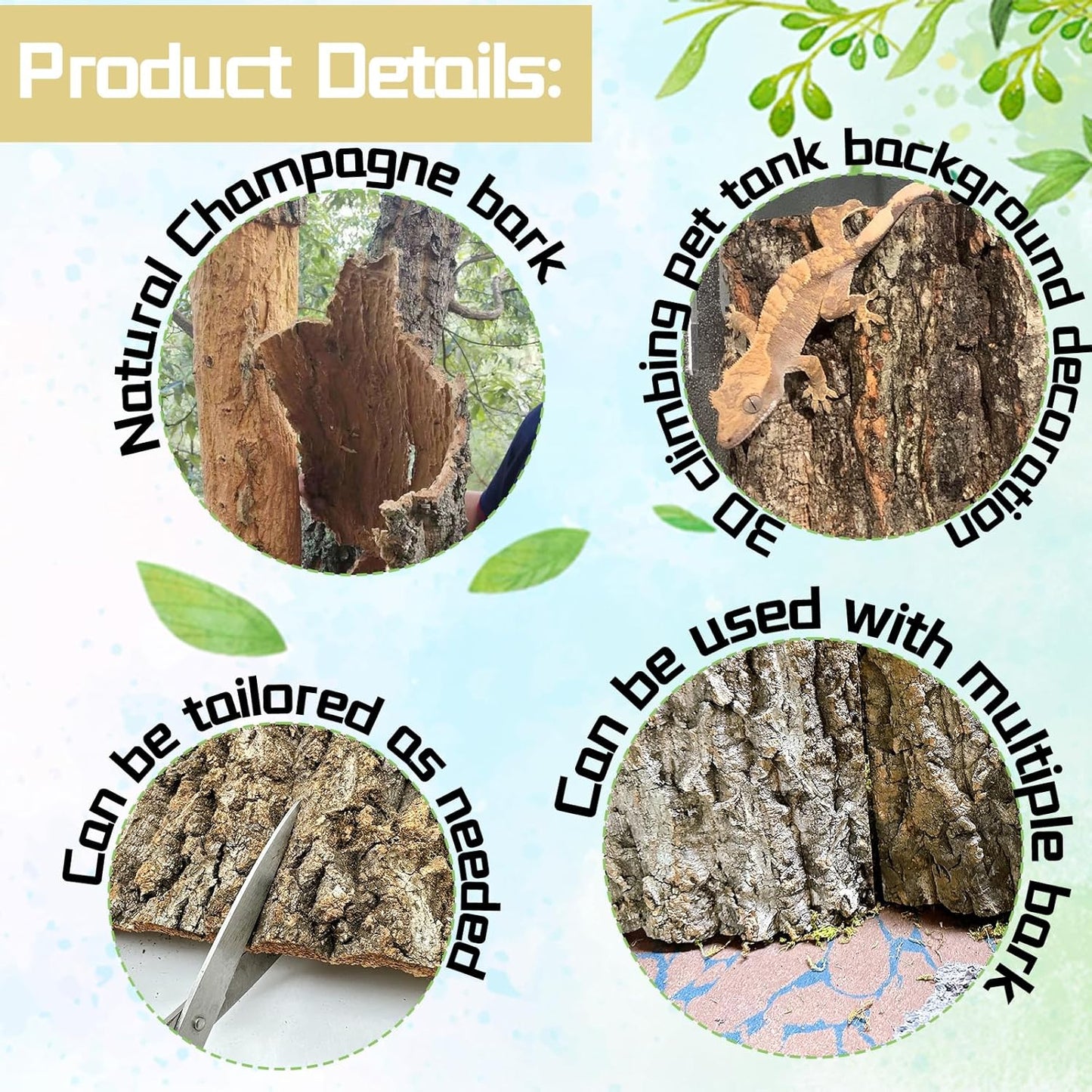 6PCS Cork Terrarium Background 15.7x11.8in Natural Large Cork Bark Backdrop Reptile Climbing Mat Tank Habitat Decor for Spider Lizard Chamelon Turtle Beared Dragon