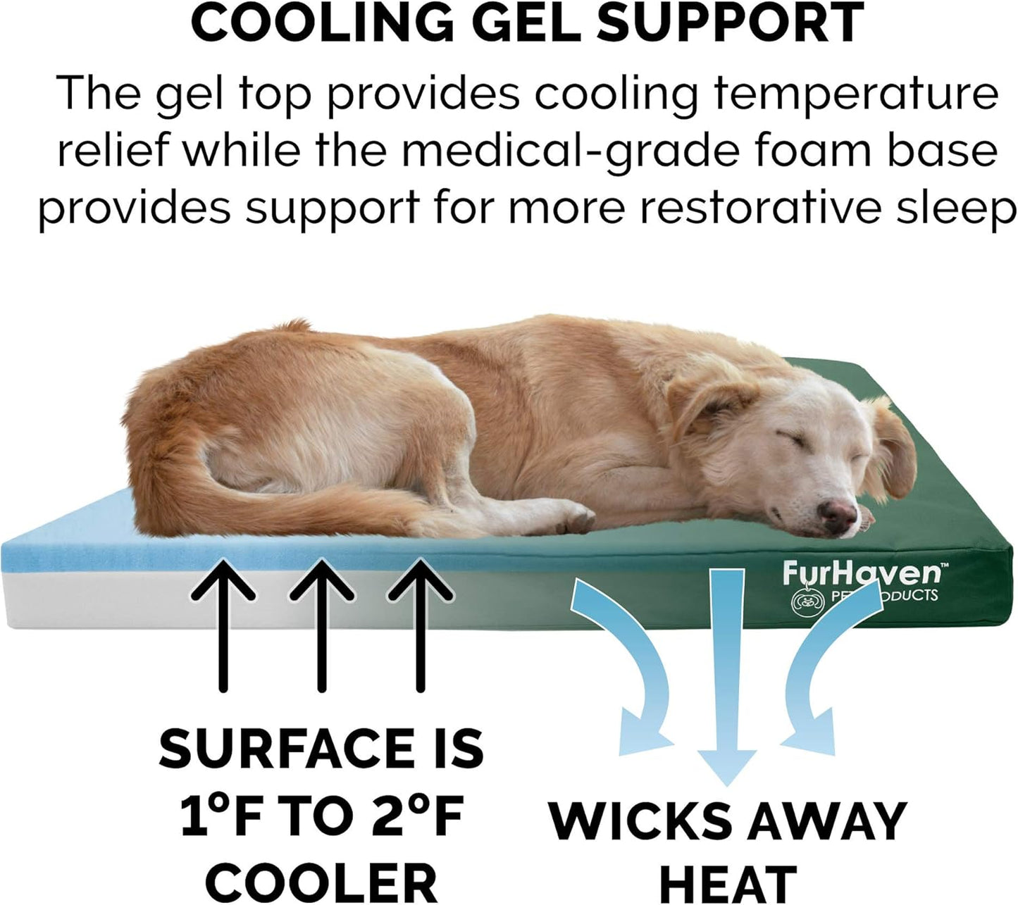 Furhaven Water-Resistant Cooling Gel Dog Bed for Large Dogs w/ Removable Washable Cover, For Dogs Up to 95 lbs - Indoor/Outdoor Logo Print Oxford Polycanvas Mattress - Forest, Jumbo/XL