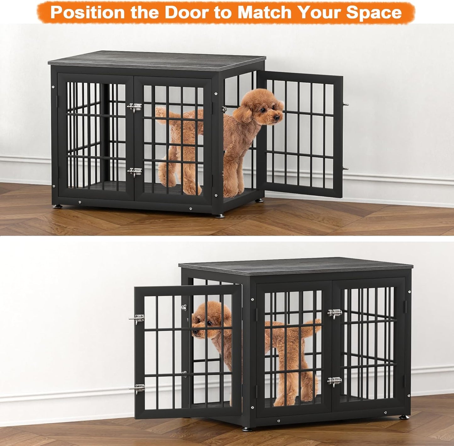 32 Inch Heavy Duty Dog Crate Furniture for Medium and Small Dogs, Decorative Pet House End Table, Wooden Cage Kennel Furniture Indoor, Gray