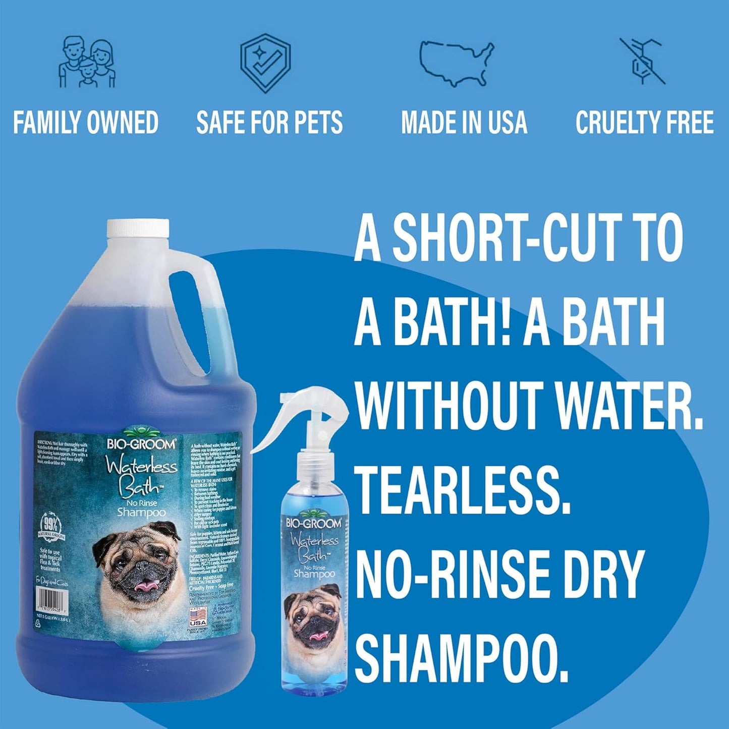 Bio-Groom Waterless Dog Shampoo - Tearless, No-Rinse, Dog Bathing Supplies, Puppy Wash, Cat & Dog Grooming Supplies, Cruelty-Free, Made in USA, Dry Shampoo Spray, Dog Products - 8 fl oz 1-Pack
