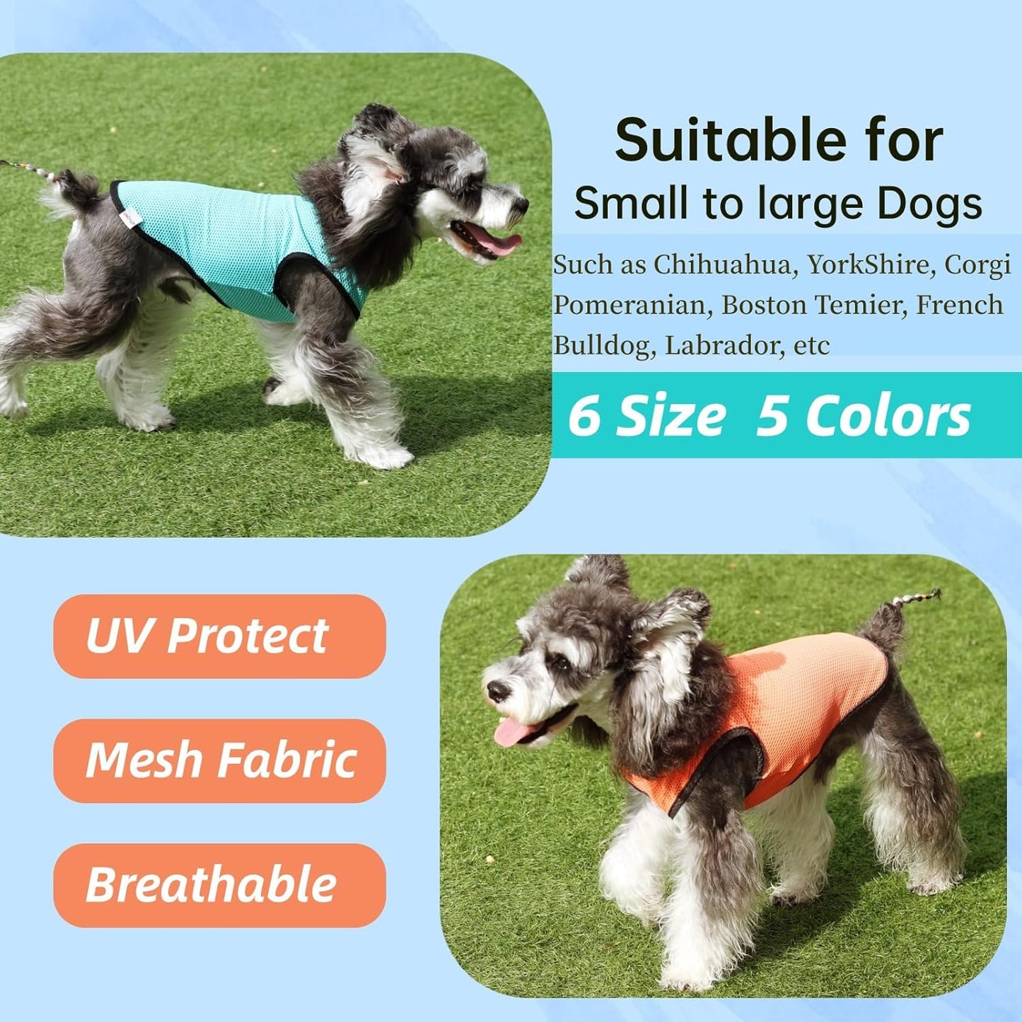 2 Pack Cooling Shirts for Dogs, Lightweight Mesh Breathable Dog Clothes for Small Dogs Boy Girl,Sun-Protection Sleeveless Shirts for Dog&Cat Puppy Vest Pet Apparel - M