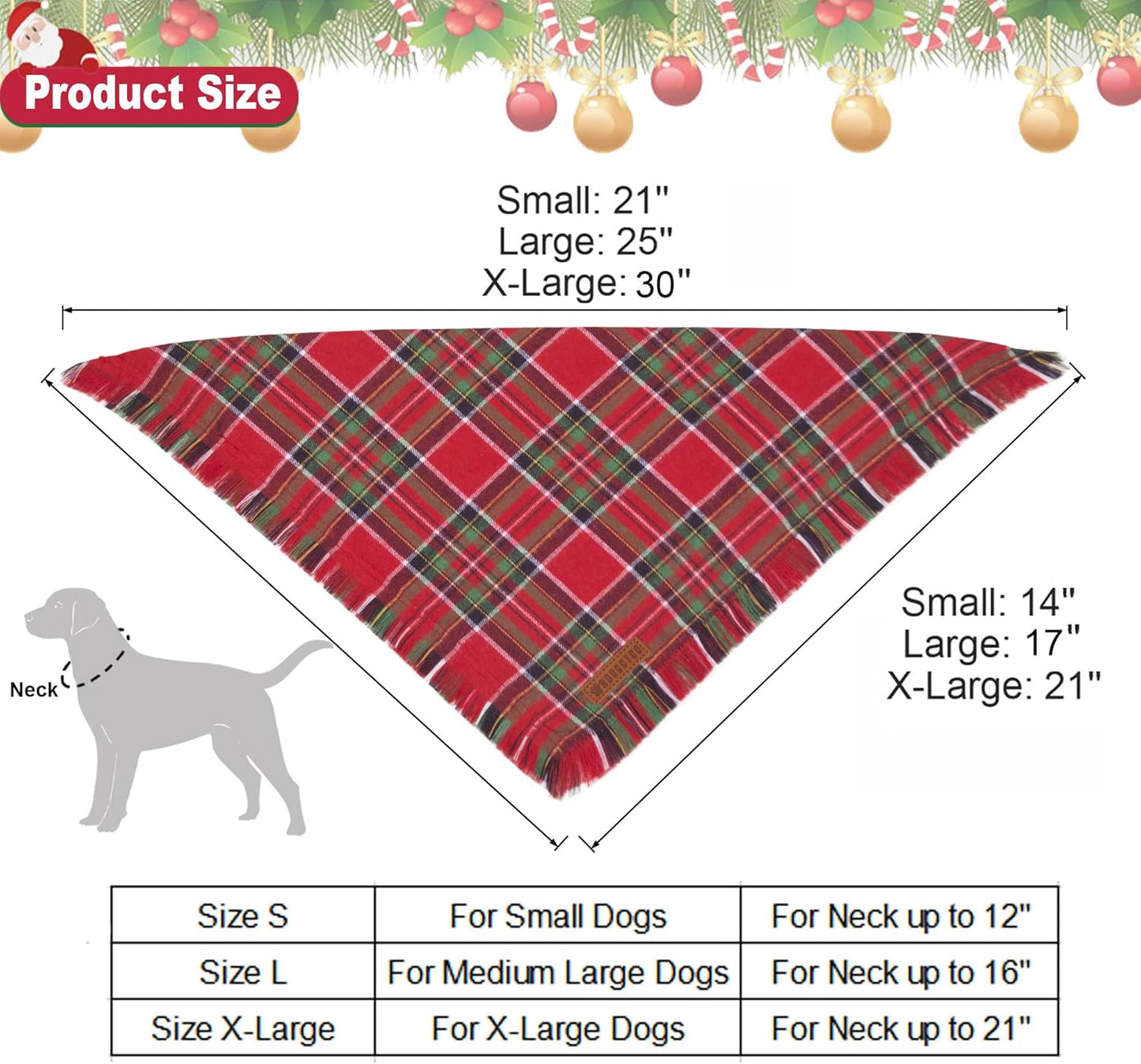 ADOGGYGO Christmas Dog Bandanas with Tassels Edges, Stylish Plaid Dog Christmas Scarf Bib, Multiple Sizes Offered, Plaid Bandanas for Small Dogs (Small)