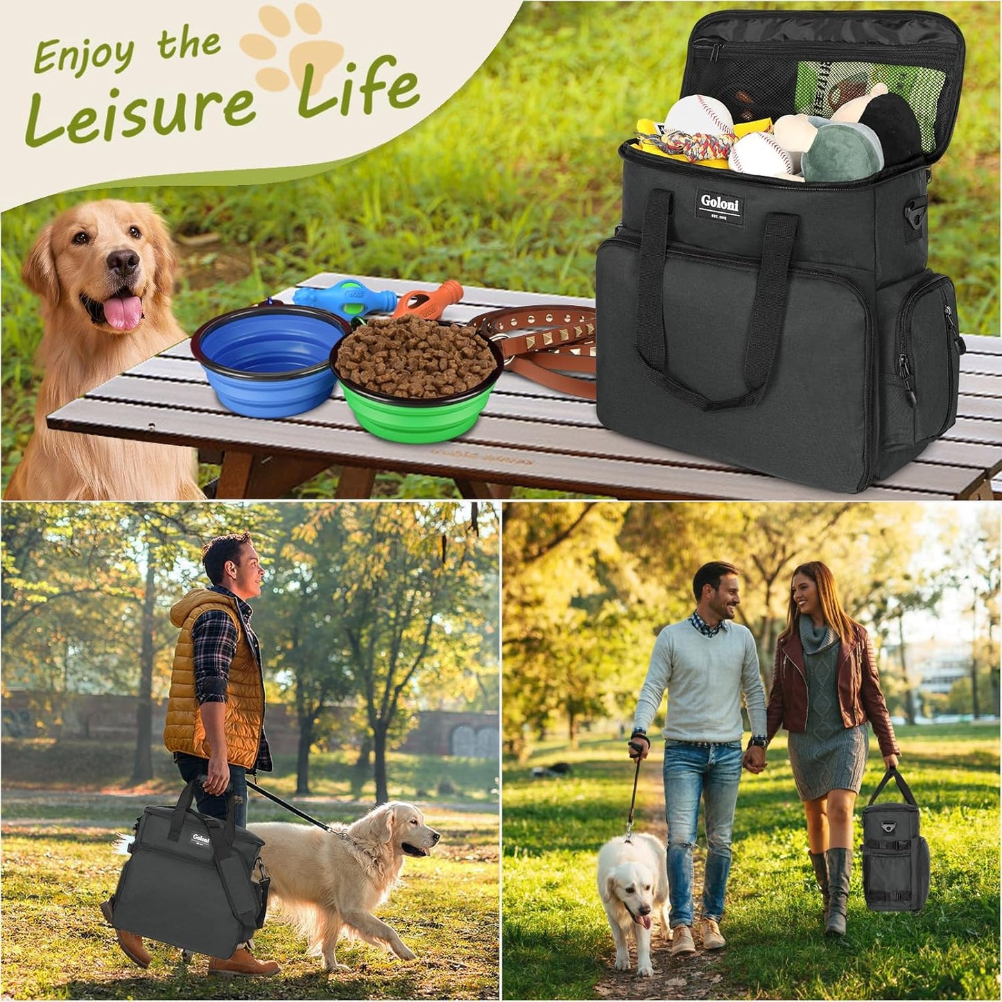 Dog Travel Bag Airline Approved–Pet Travel Tote with Collapsible Bowls,Food Containers & Feeding Mat–Multi-Pocket Organizer for Dogs & Cats, Durable & Water-Resistant for Hiking,Trips,Outdoors
