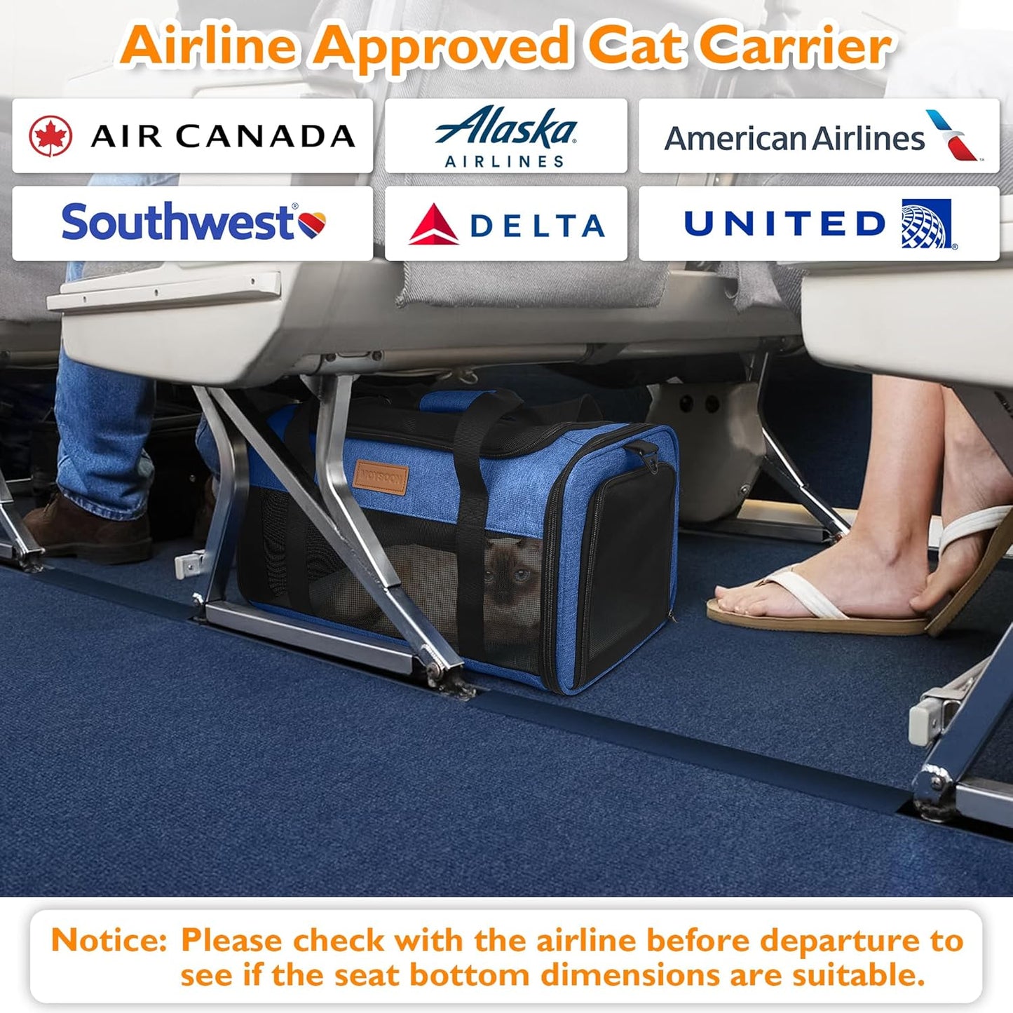 PETUX TSA Approved Pet Carrier in Cabin, 17"x11"x9.5" Soft Cat Carriers for Small Cat up to 12 lb and Puppy up to 10 lb, Top Open Portable Pet Carrier Airline Approved for Travel and Vet Visit (Blue)