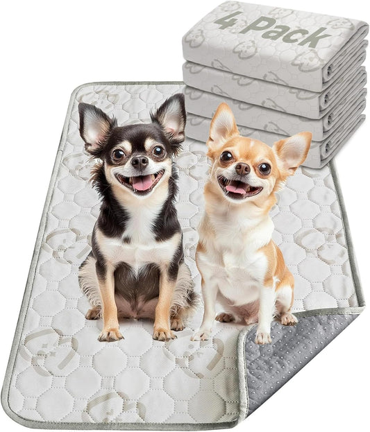 FXW Washable Pee Pads for Dogs, Puppy Pads with Super Absorbent, Specifically Designed for 18inch Cages, 17" × 11" Rectangle, Khaki, 4 Packs