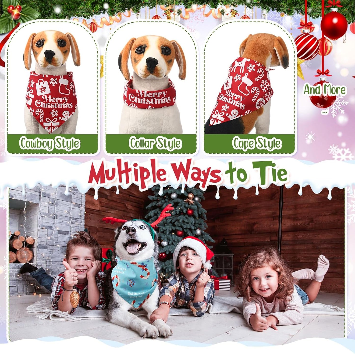 Abbylike 50 Pcs Christmas Dog Bandanas Bulk Pet Scarfs Triangle Bibs Adjustable Washable Puppy Kerchief Seasonal Pet Costume Accessories Grooming Supplies for Small Medium Large Dogs Cats