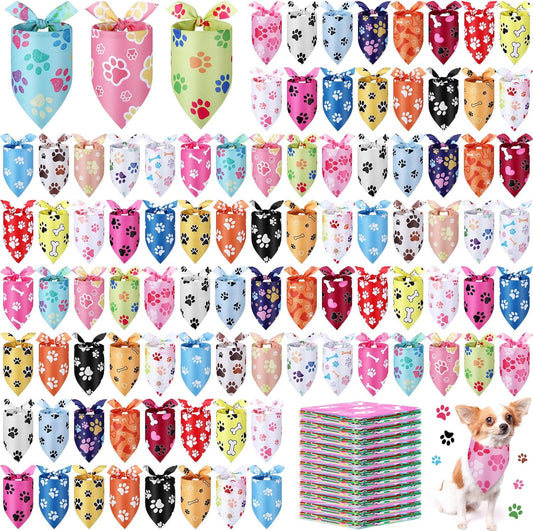 Abbylike 200 Pcs Halloween Paw Print Dog Bandanas Bulk Cute Footprint Bandanas for Dogs Triangle Kerchief Bib Scarf for Pets Birthday Party Costume Photo Props Daily Accessories Pet Shops, 25 Styles