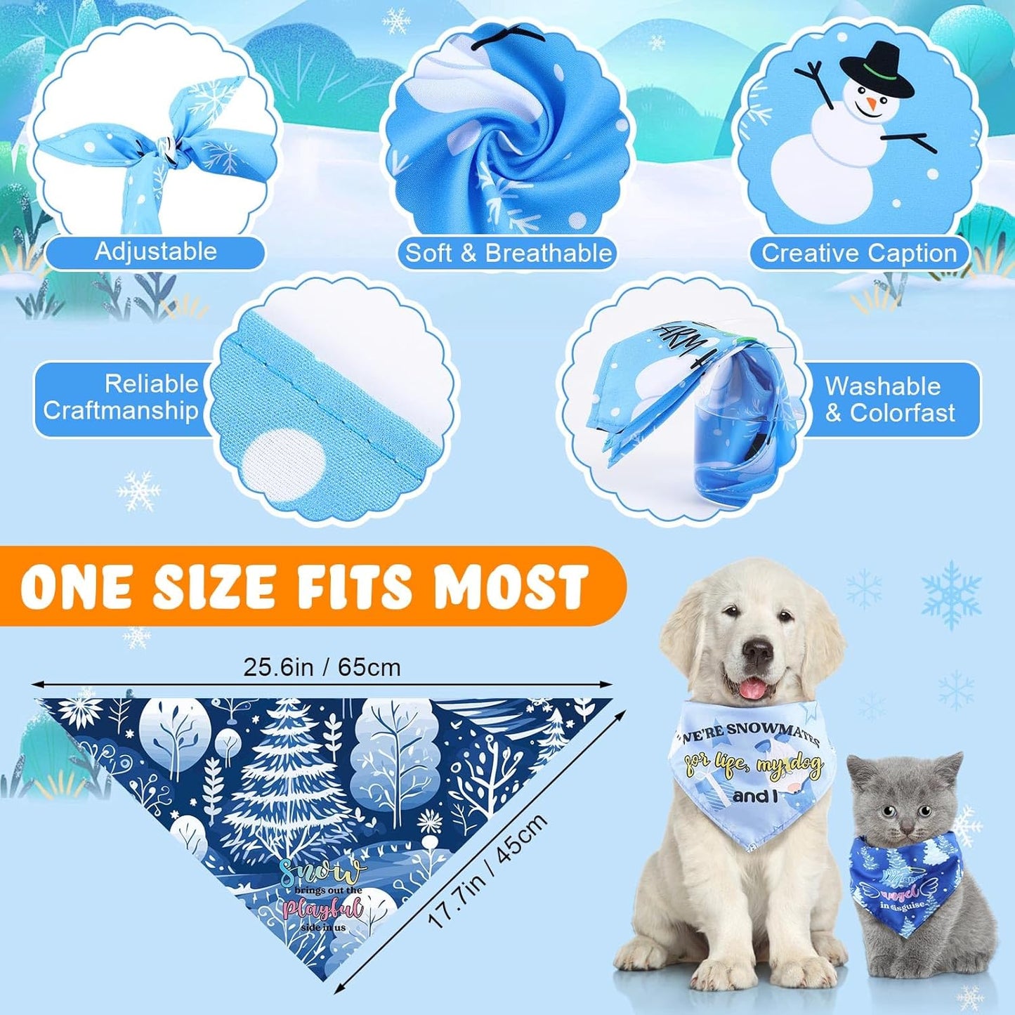 Abbylike 50 Pcs Winter Dog Bandanas Bulk Pet Scarfs Triangle Bibs Adjustable Washable Puppy Kerchief Seasonal Pet Costume Accessories Grooming Supplies for Small Medium Large Dogs Cats