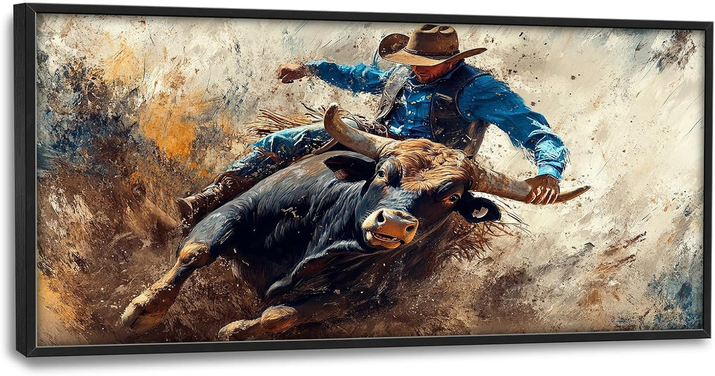 Framed Large Western Cowboy Wall Art, Oversized Rustic Cow Wall Decor for Living Room, Dusty Canvas Painting Pictures Vintage Artwork Home Decoration for Living Room Bedroom Office 60"x30"